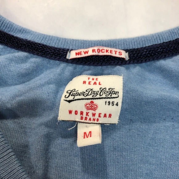 Superdry Blue Flocked Rockets Logo V Neck Tee - Picture 8 of 8